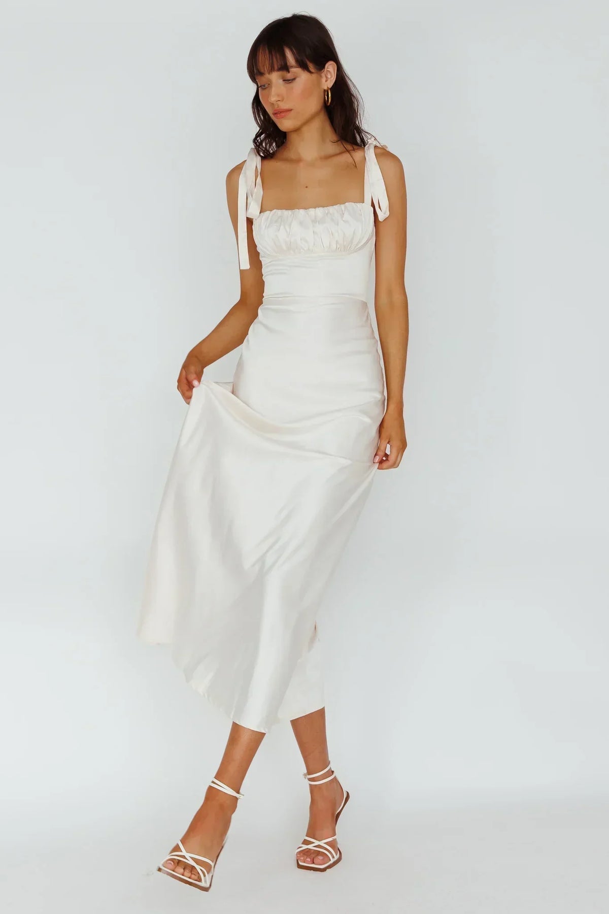 Pennelope Tied Shoulder Maxi Dress Ivory