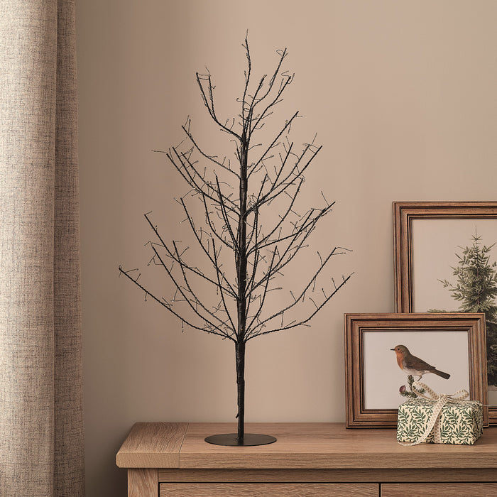70cm Pre Lit Black Metal Micro LED Twig Tree