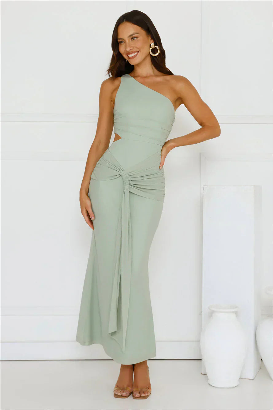 Style Capital One Shoulder Mesh Maxi Dress