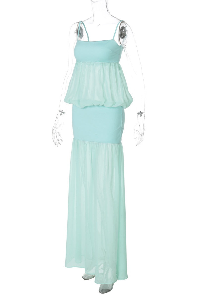Mint Green Straps Fitted Tiered Dress