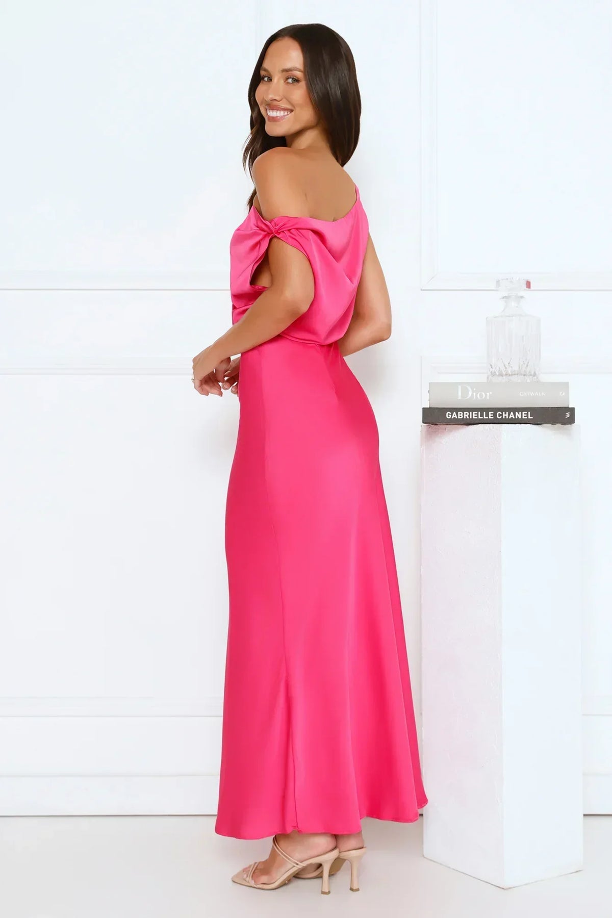 Late Night Luxe Off Shoulder Satin Maxi Dress