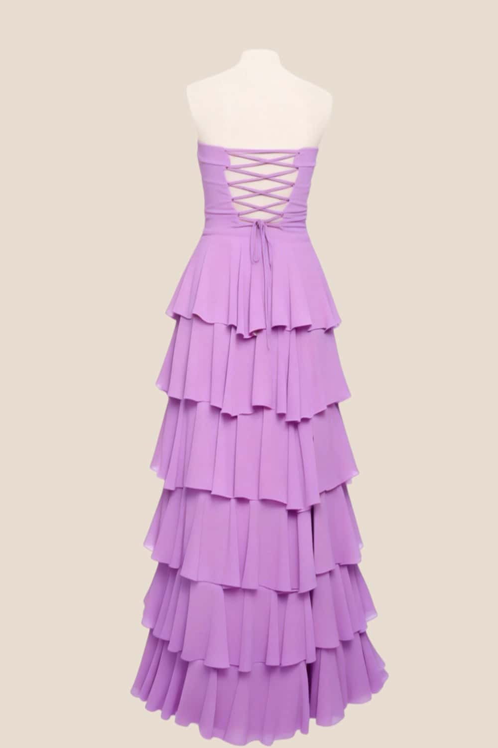 Lilac Strapless Chiffon Ruffle Maxi Dress