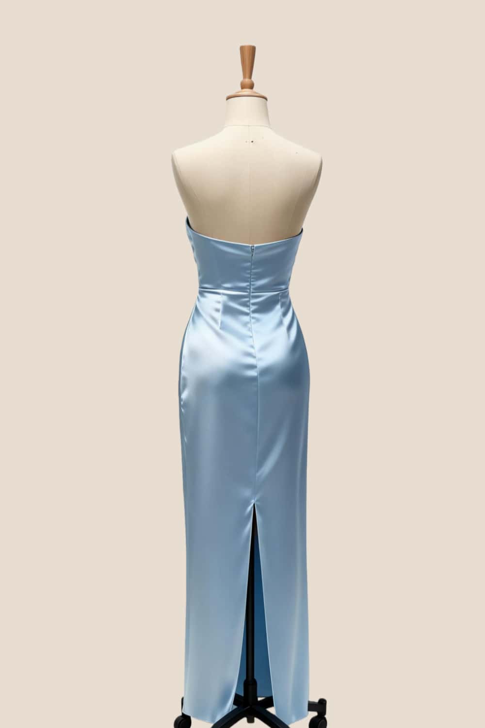 Light Blue Ruched Satin Fitted Bridesmaid Dress