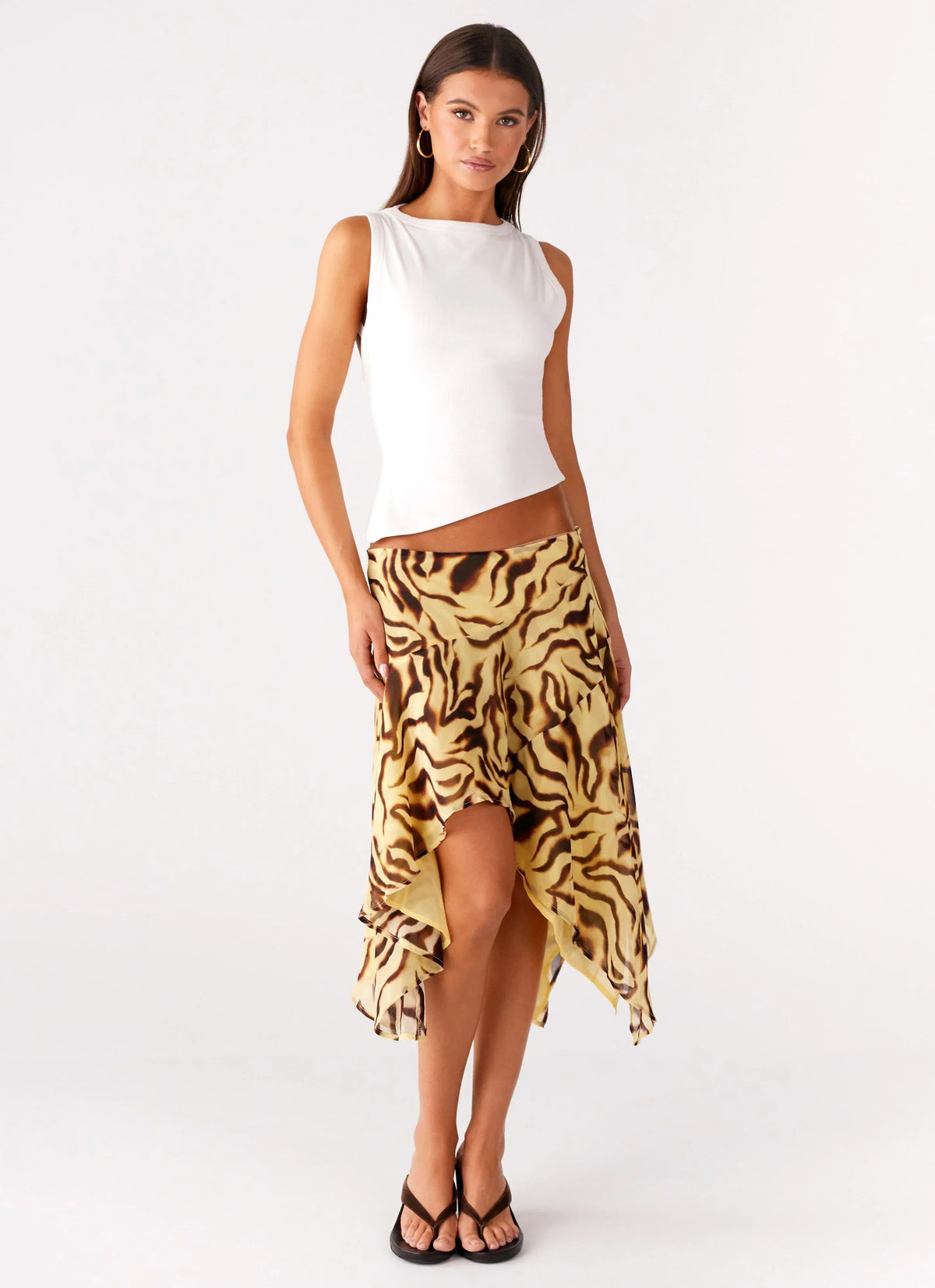 Kia Low Rise Asymmetrical Midi Skirt - Laguna Print