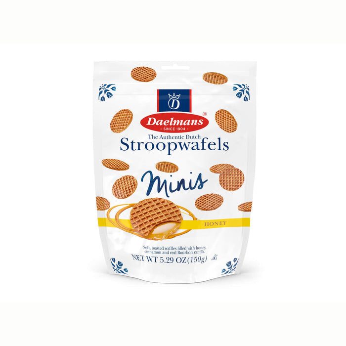 Daelmans Mini Honey Stroopwafels Soft Toasted Waffles Filled with Honey Cinnamon and Real Bourbon Vanilla 150g