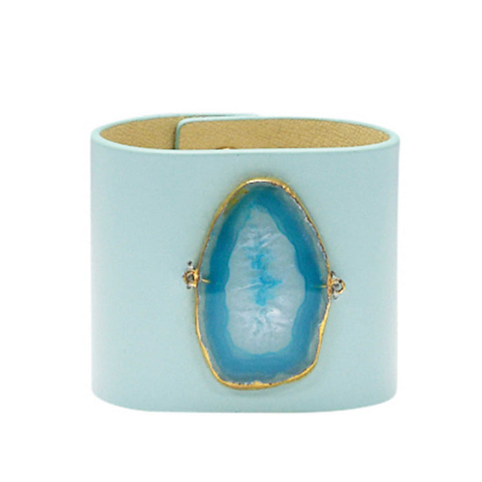 LOVED CUFF - MOONSTONE WHITE LEATHER WITH BLUE AGATE – L.1.02.002.3068