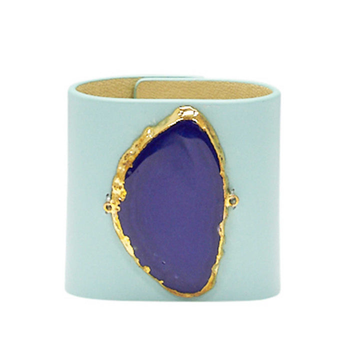 LOVED CUFF - MOONSTONE WHITE LEATHER WITH BLUE AGATE – S.1.02.006.1069