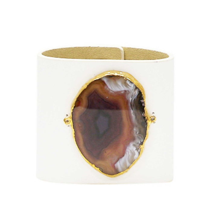 LOVED CUFF - MOONSTONE WHITE LEATHER WITH BROWN AGATE – M.1.03.006.3005