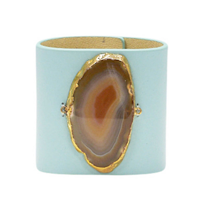 LOVED CUFF - MOONSTONE WHITE LEATHER WITH BROWN AGATE – S.1.02.001.1106
