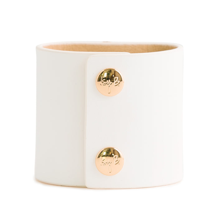Loved Cuff - Moonstone White Leather with Purple Agate