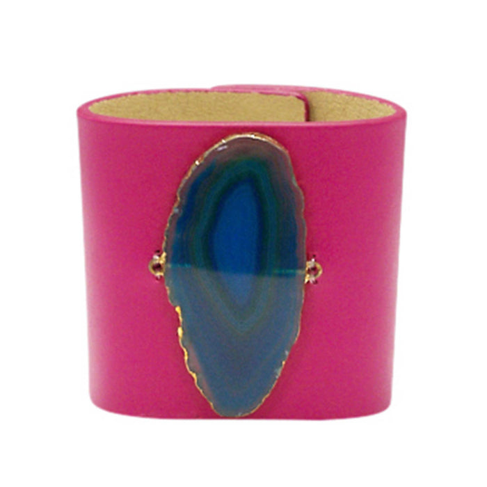 LOVED CUFF - PINK RUBY LEATHER WITH PURPLE AGATE – M.1.01.002.2023