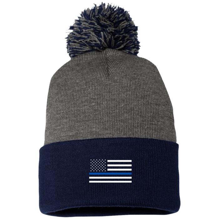 Thin Blue Line Pom Pom Beanie