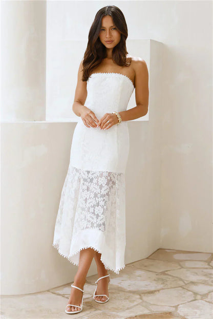 Luxe Petal Lace Strapless Maxi Dress