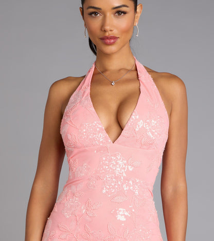 Chantelle Floral Bead Sequin Mini Dress