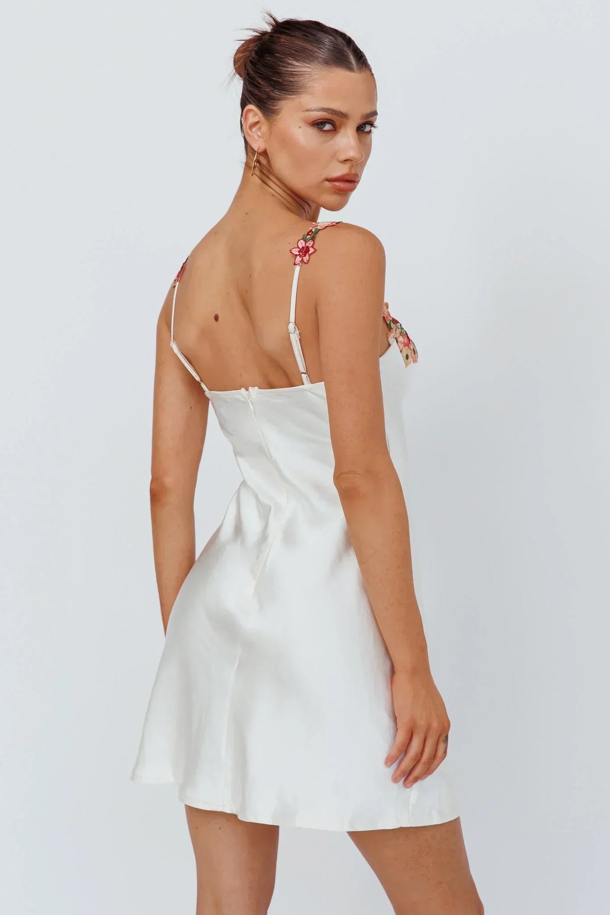 Rose Garden Floral Applique Mini Dress Oyster