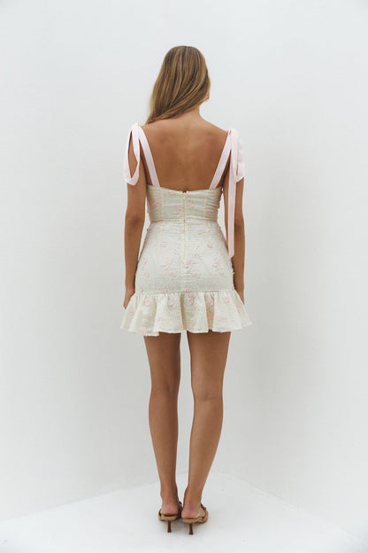 Blossom Embellish Mini Dress Cream