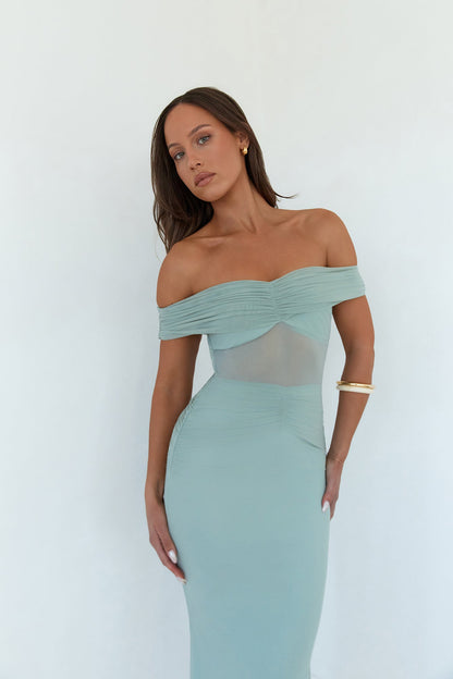 You’re Radiant Off Shoulder Maxi Dress Green