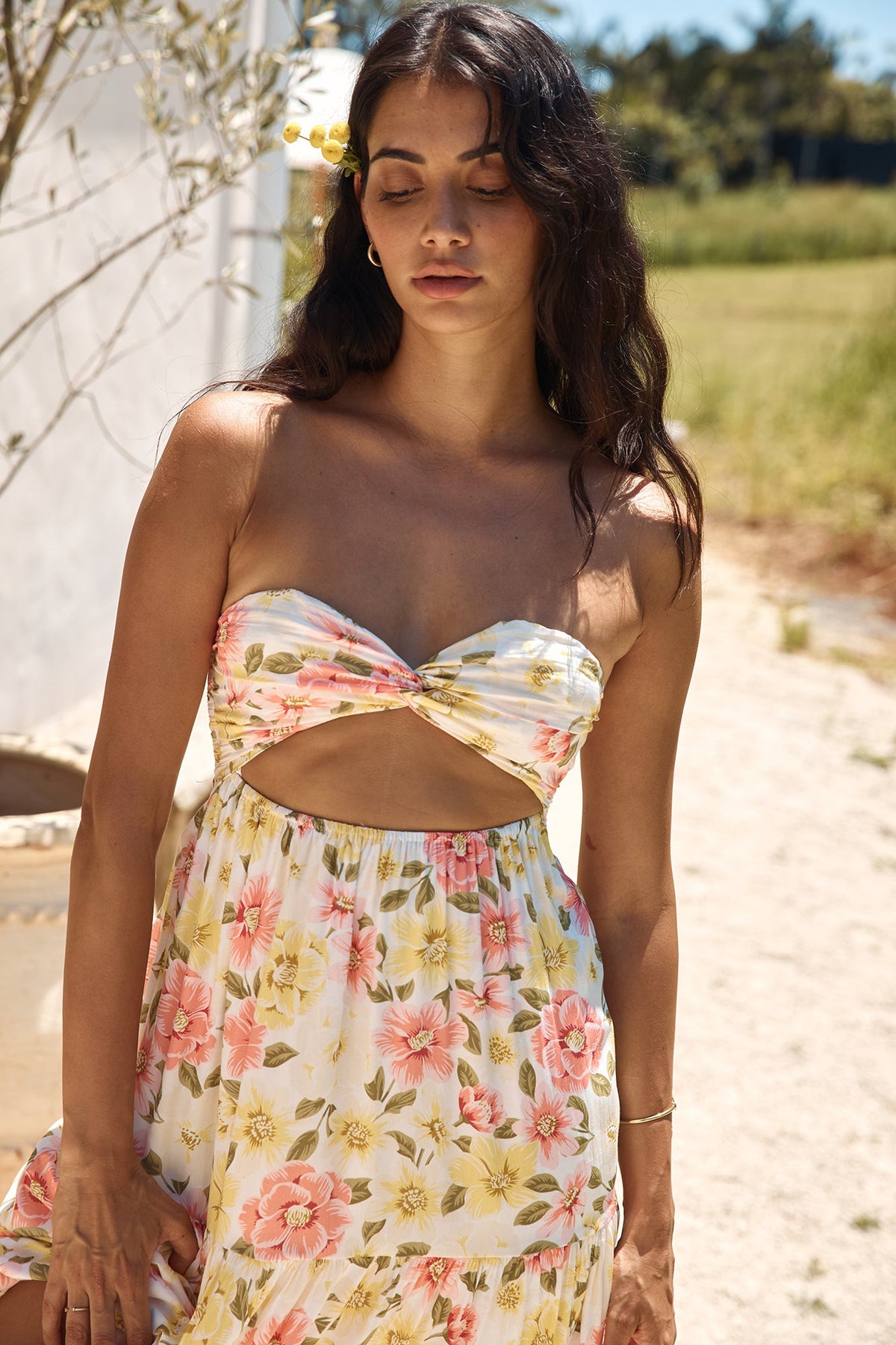 Field Wanderer Strapless Maxi Dress Yellow