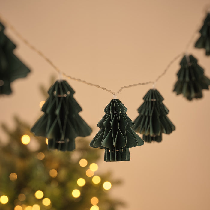 10 Green Paper Christmas Tree LED Fairy Lights