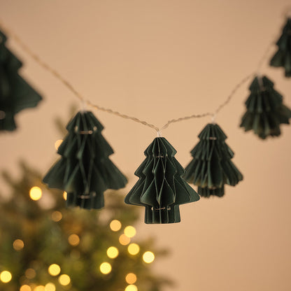 10 Green Paper Christmas Tree LED Fairy Lights