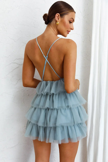 Auguste Tiered Frill Mini Dress Blue