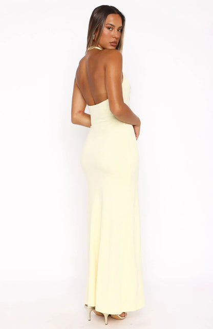 Took A Chance Halter Maxi Dress Lemon