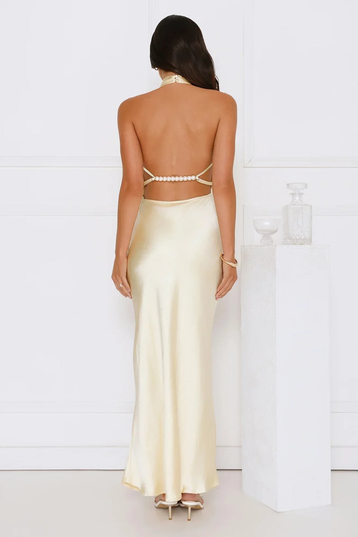 Draped In Diamonds Satin Halter Maxi Dress