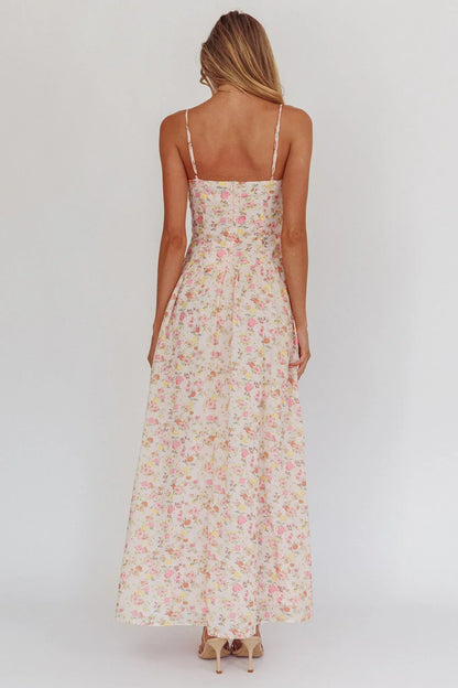 Daisy Day Basque Waist Maxi Dress Floral Pink