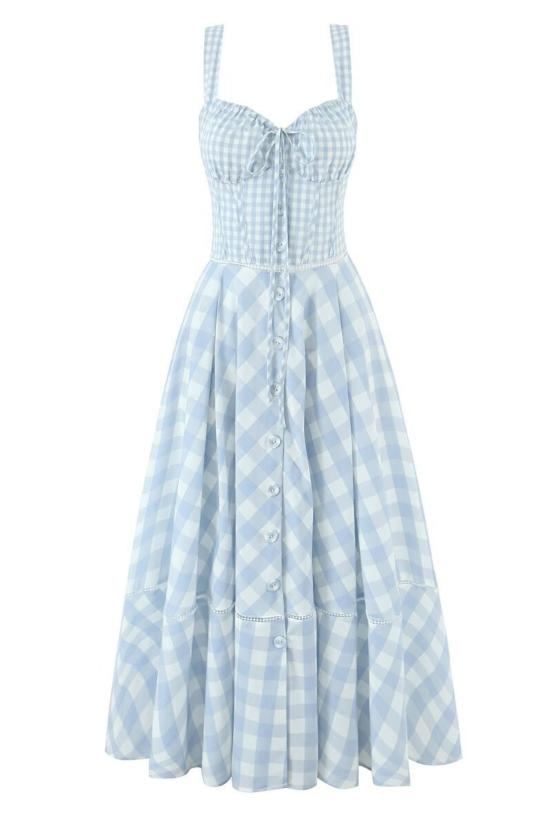 Light Blue Check Pattern A-line Dress