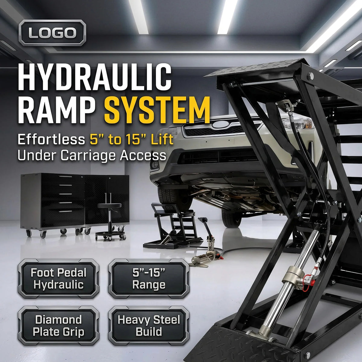 Hydraulic Underbody Access Car Lift with Ramp – Set of 2 (Left & Right)