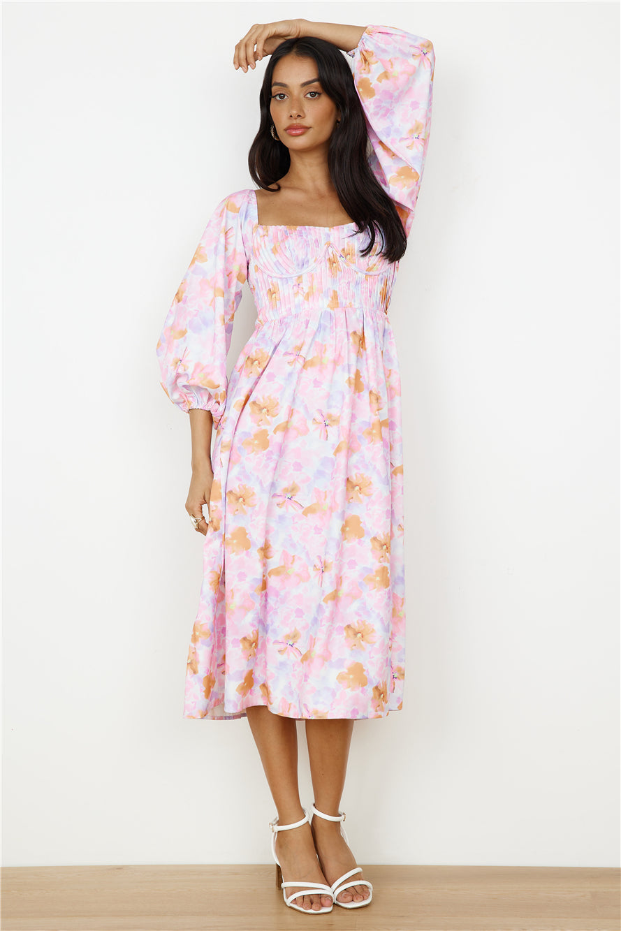 Sunset Blooms Midi Dress Lilac