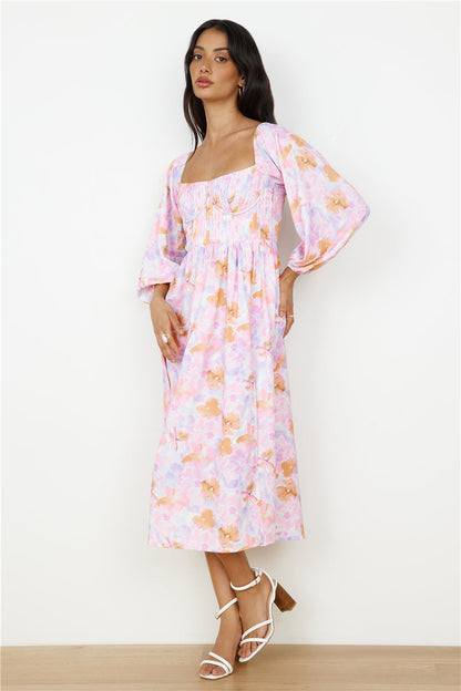 Sunset Blooms Midi Dress Lilac