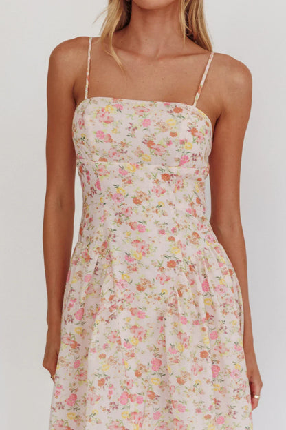 Daisy Day Basque Waist Maxi Dress Floral Pink