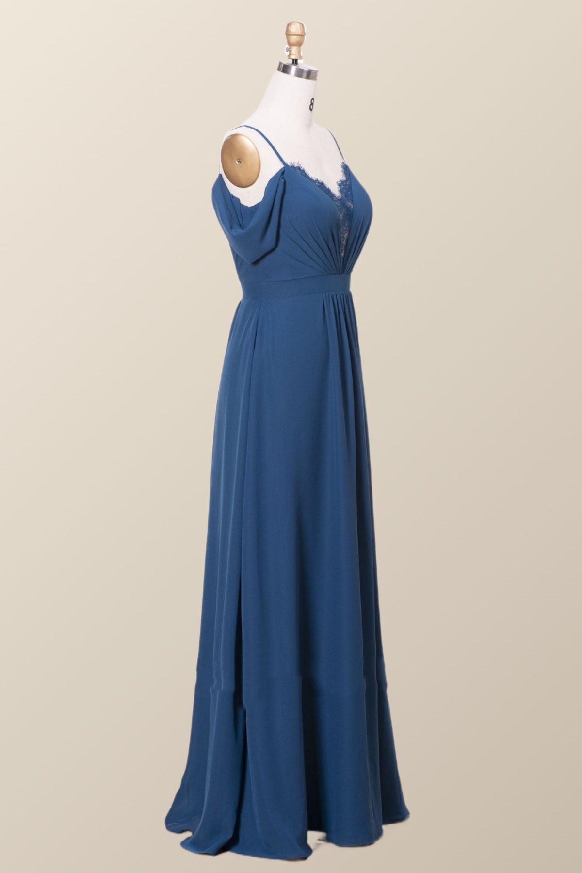 Off the Shoulder Navy Blue Chiffon Long Bridesmaid Dress