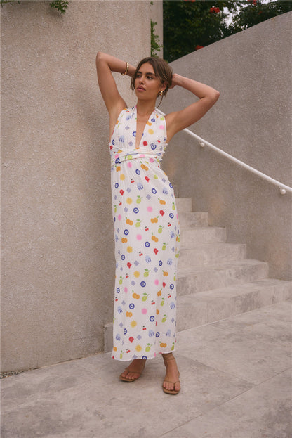 FORTUNATE ONE Marici Maxi Dress Santorini Print