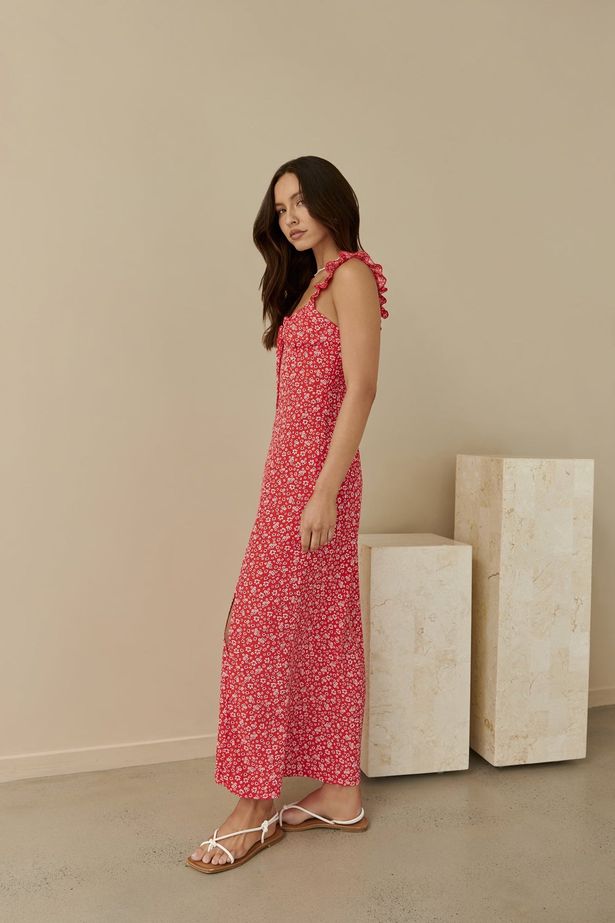 Berry Bloom Maxi Dress Red