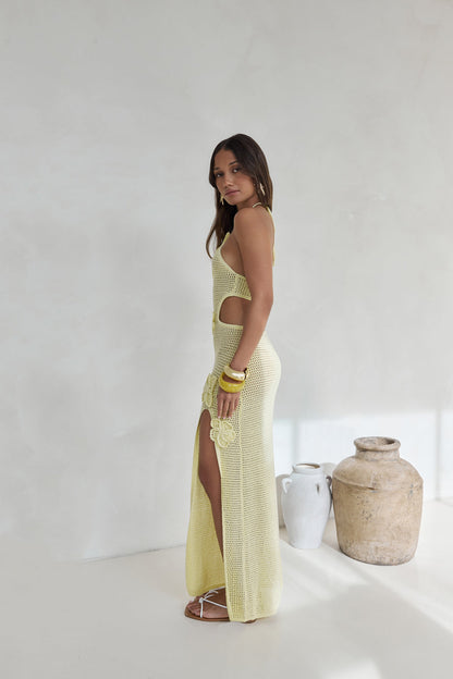 Monaco Sun Knit Halter Maxi Dress Yellow