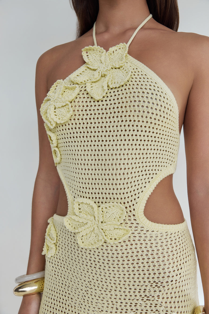Monaco Sun Knit Halter Maxi Dress Yellow