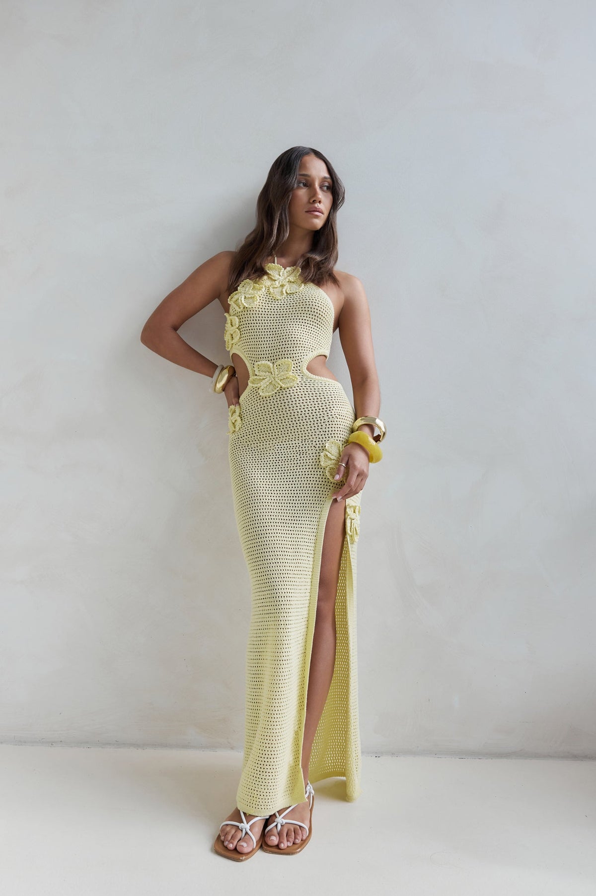 Monaco Sun Knit Halter Maxi Dress Yellow