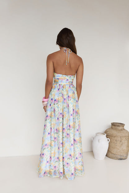 Hibiscus Hues Halter Maxi Dress Print