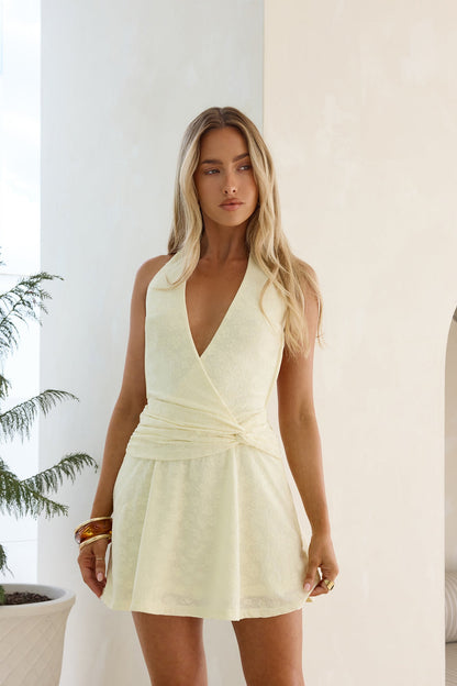 Flow With Me Halter Mini Dress Yellow