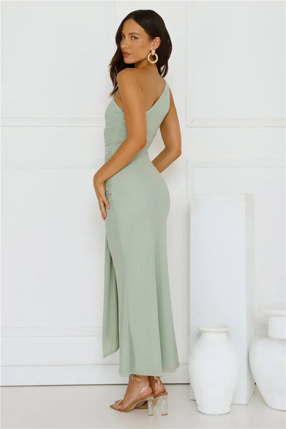 Style Capital One Shoulder Mesh Maxi Dress