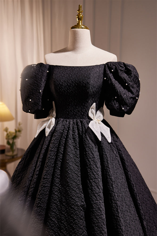 Off the Shoulder Black Tea Length Party Dress