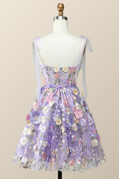 Lavender Floral Embroidered A-line Princess Dress