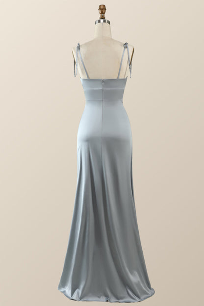 Misty Blue Straps Ruffle A-line Bridesmaid Dress