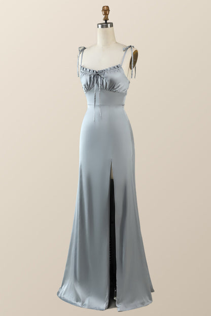 Misty Blue Straps Ruffle A-line Bridesmaid Dress