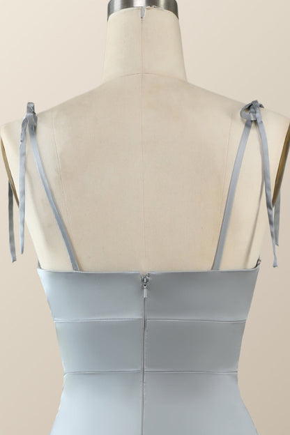Misty Blue Straps Ruffle A-line Bridesmaid Dress