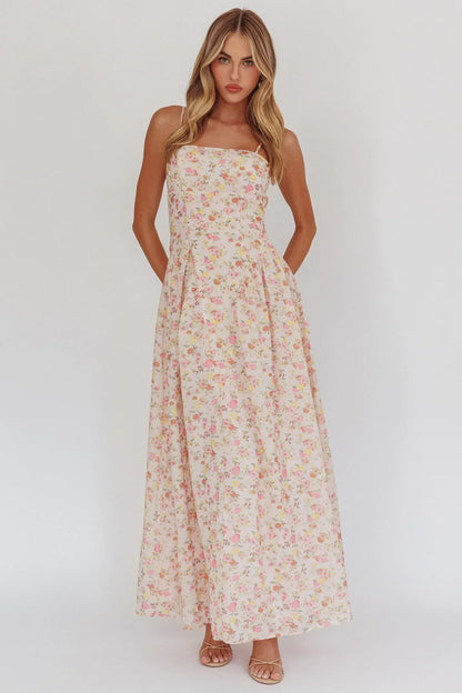 Daisy Day Basque Waist Maxi Dress Floral Pink