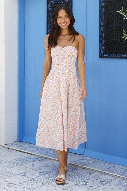 Summer Pop Strapless Midi Dress Pink