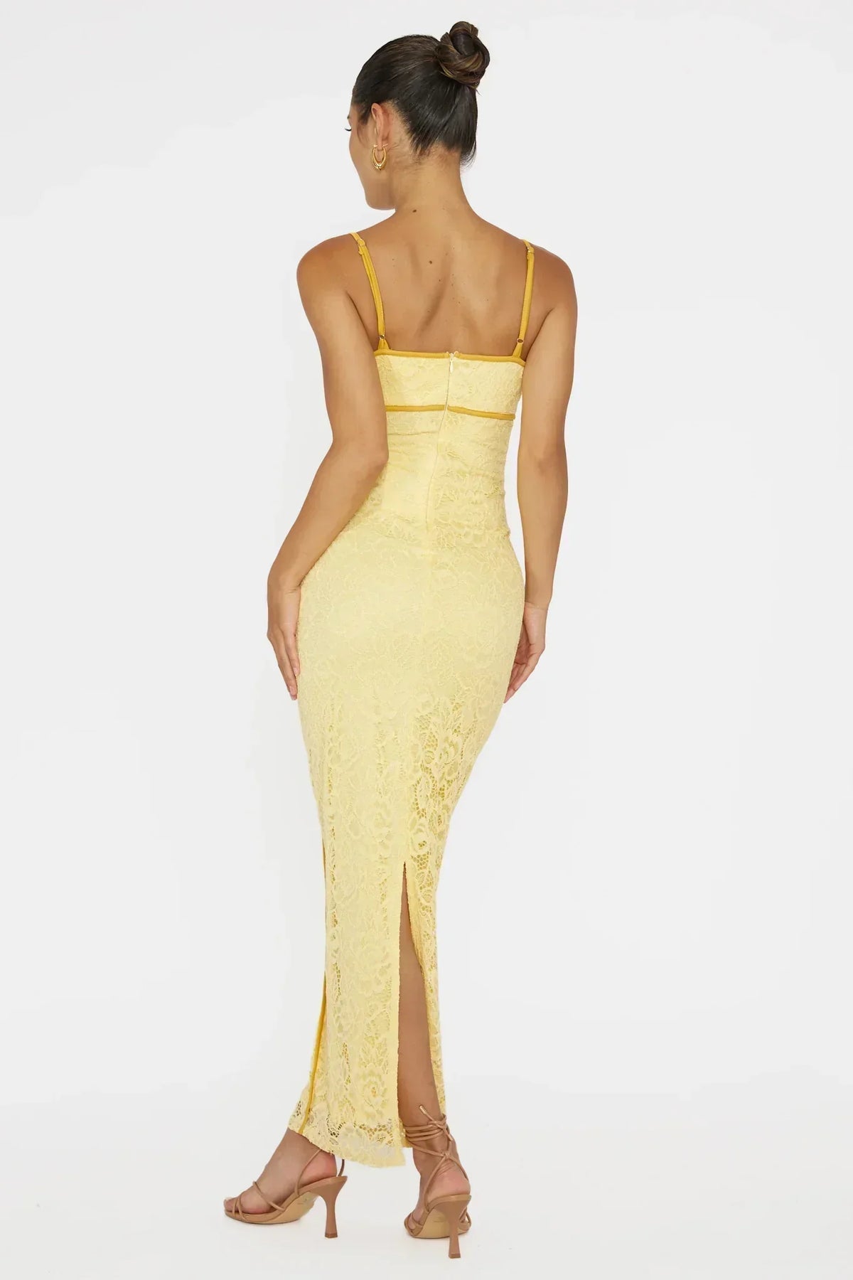 Inga Lace Piping Trim Midi Dress Yellow